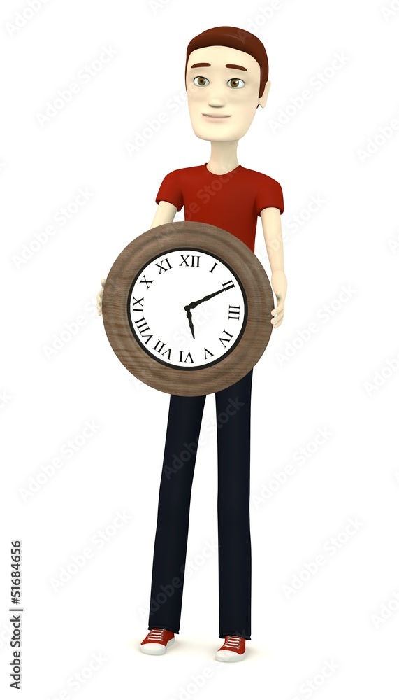3d image of cartoon character with old clock 3d image of cartoon character with old clock