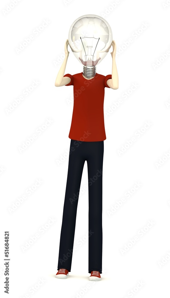 3d render of cartoon character with bulb instead of head 3d render of cartoon character with bulb instead of head