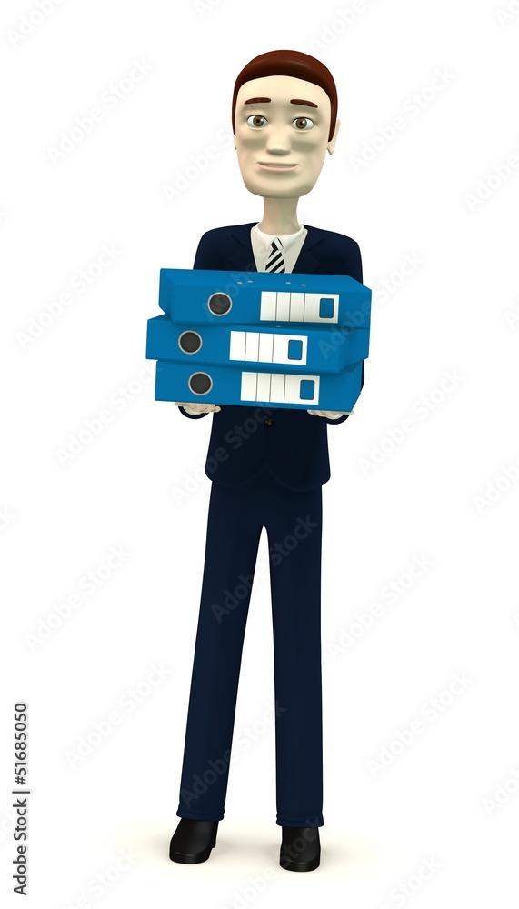 3d render of cartoon character with office files 3d render of cartoon character with office files