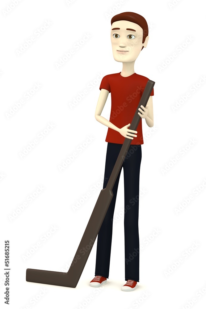 3d render of cartoon character with hockeystick 3d render of cartoon character with hockeystick