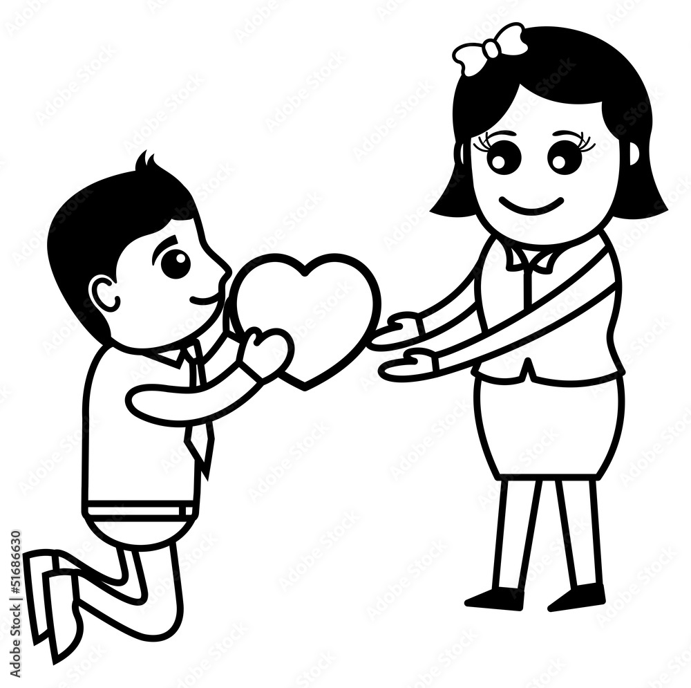Cartoon Lover Proposing and Presenting Heart Cartoon Lover Proposing and Presenting Heart