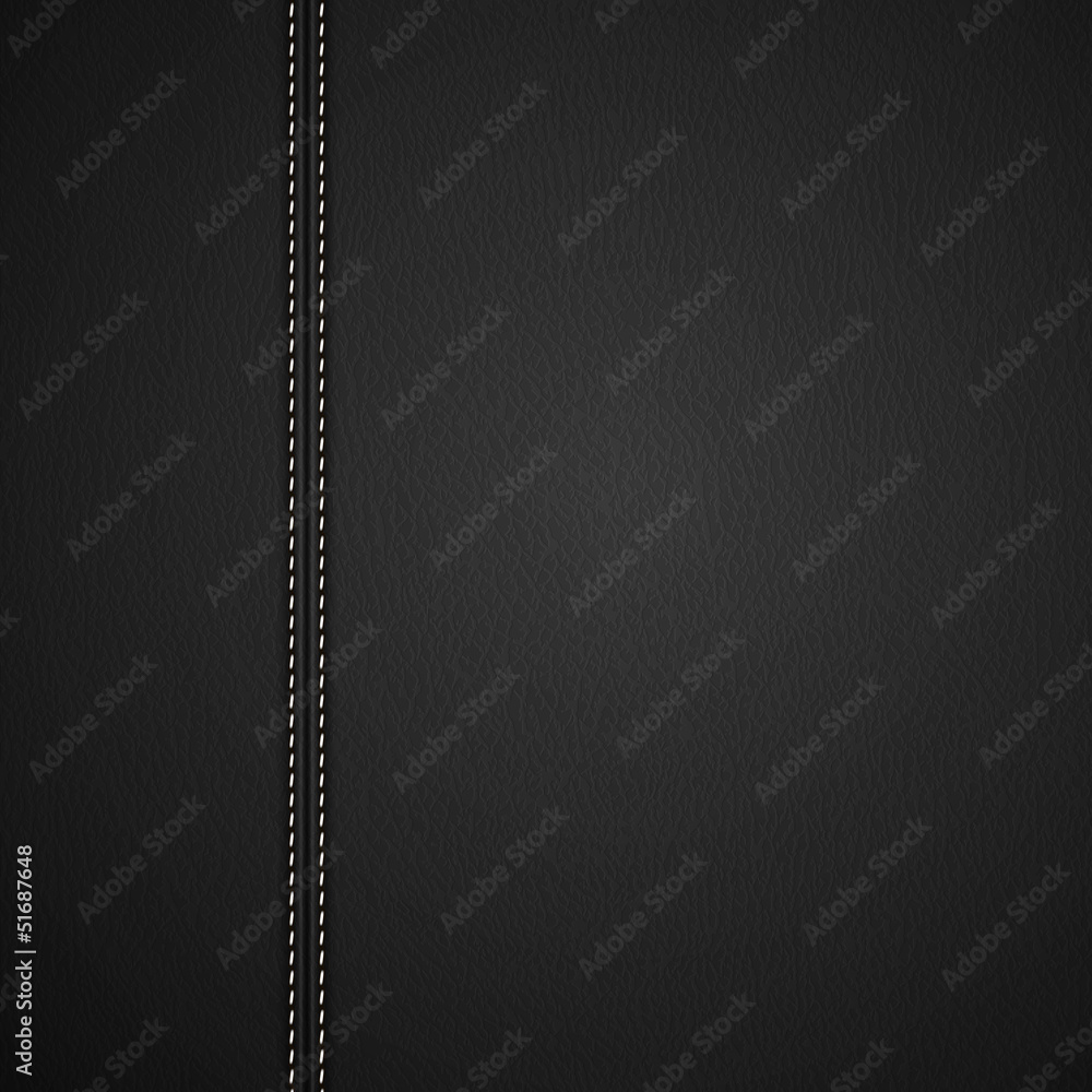Black Leather background with white stitches - eps10
