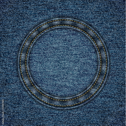 Stitched denim background with round  copyspace -eps10