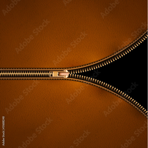 Leather background with open zipper - eps10