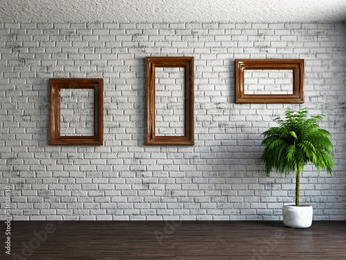 Three empty wooden frames