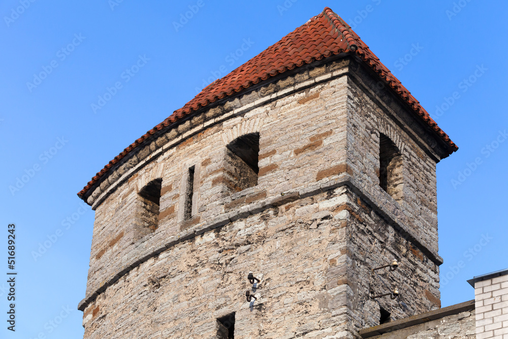 Fragment of stone tower. Fortress in old Tallinn