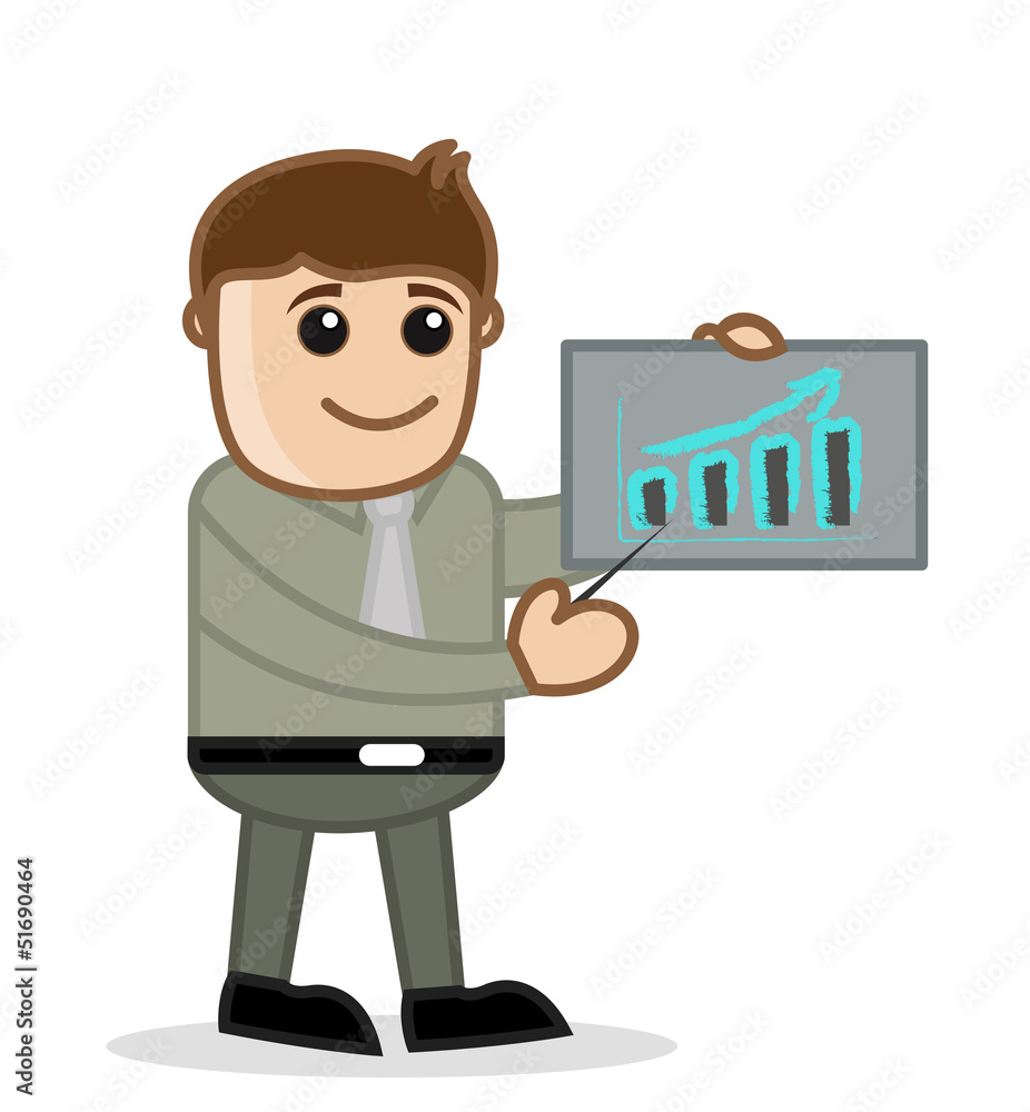 Cartoon Businessman Showing Business Graph