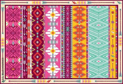 Seamless colorful aztec carpet with birds, and arrow