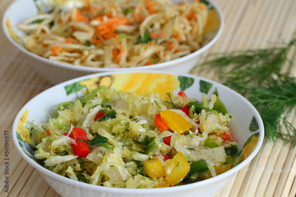 Raw salads, close up Raw salads, close up