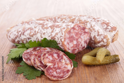 close up on salami and bread