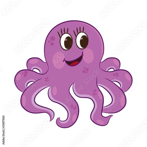 Cartoon octopus. Coloring book. Vector illustration