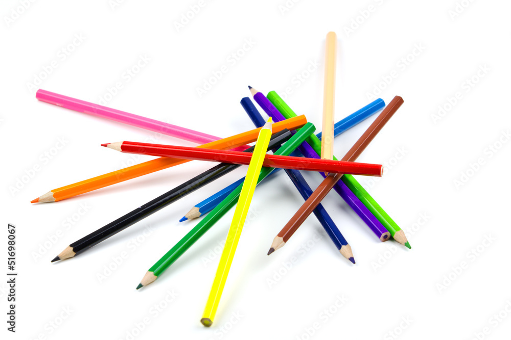 Color pencils isolated on white background close up. Color pencils isolated on white background close up.
