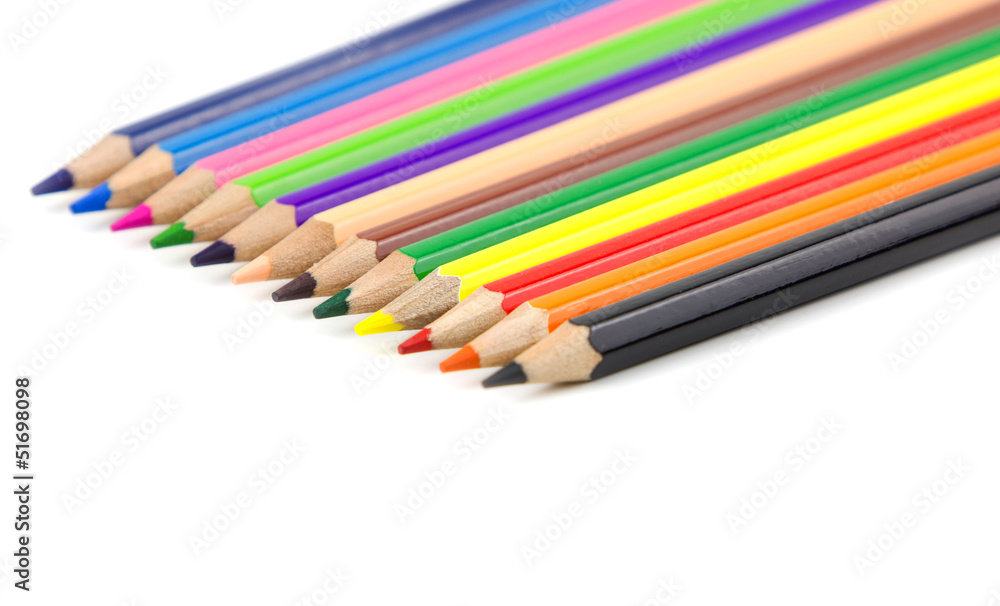 Color pencils isolated on white background close up