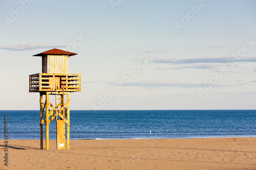 lifeguard cabin on the beach in Narbonne Plage, Languedoc-Roussi