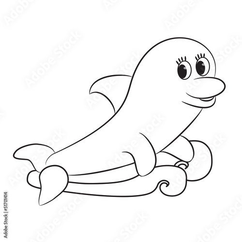 Cartoon dolphin. Coloring book. Vector illustration