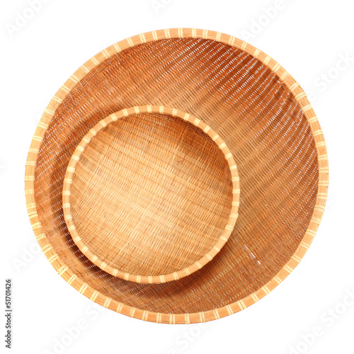 Two empty wicker dishes.  Traditional rustic handmade product.