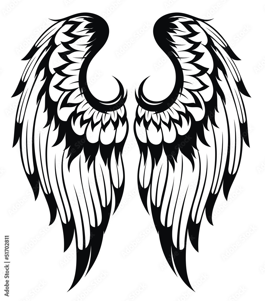 Black wings silhouette . Tattoo design Stock Vector | Adobe Stock