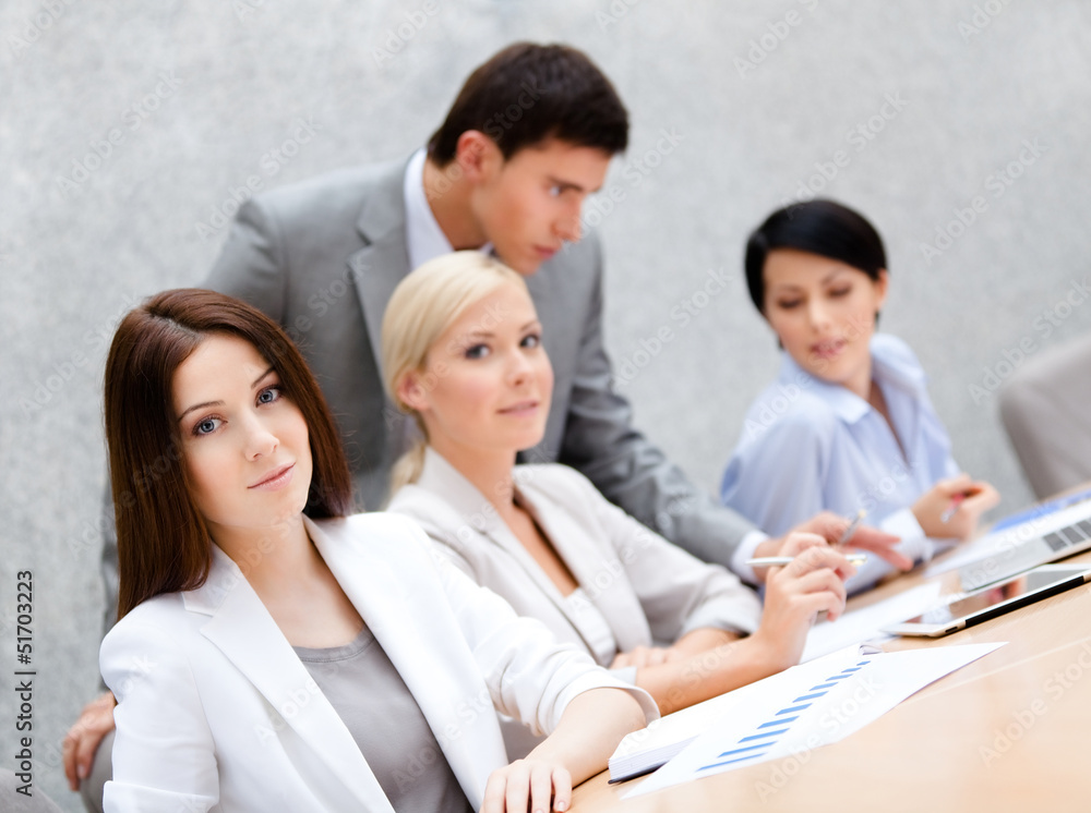 Business team at the presentation discuss current issues Business team at the presentation discuss current issues