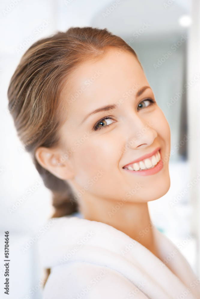 beautiful woman in white bathrobe beautiful woman in white bathrobe