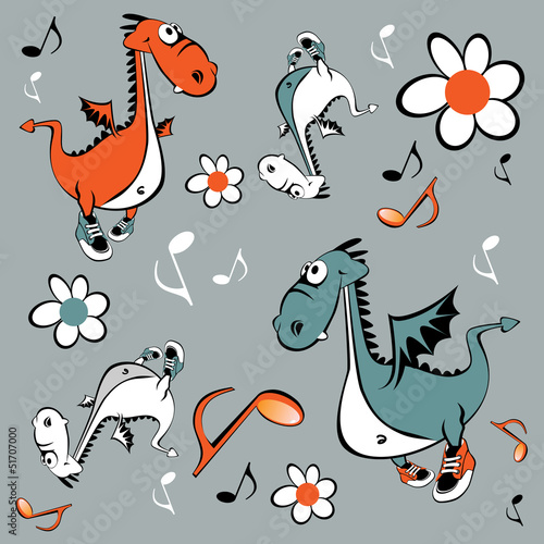 Seamless Pattern cartoon illustration of a dragon