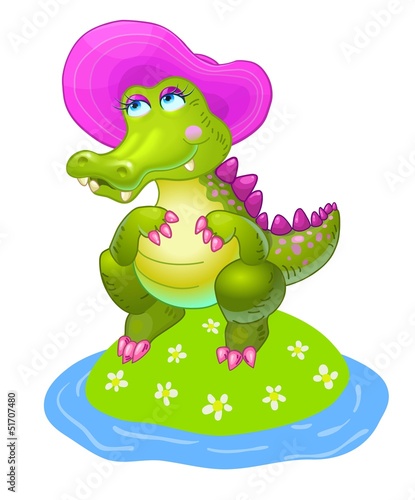 Vector cartoon happy fun girl crocodile character