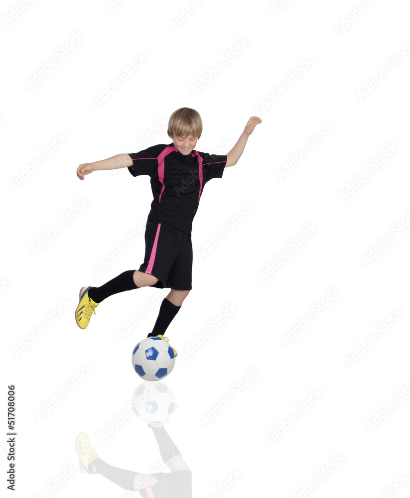 Preteen playing soccer