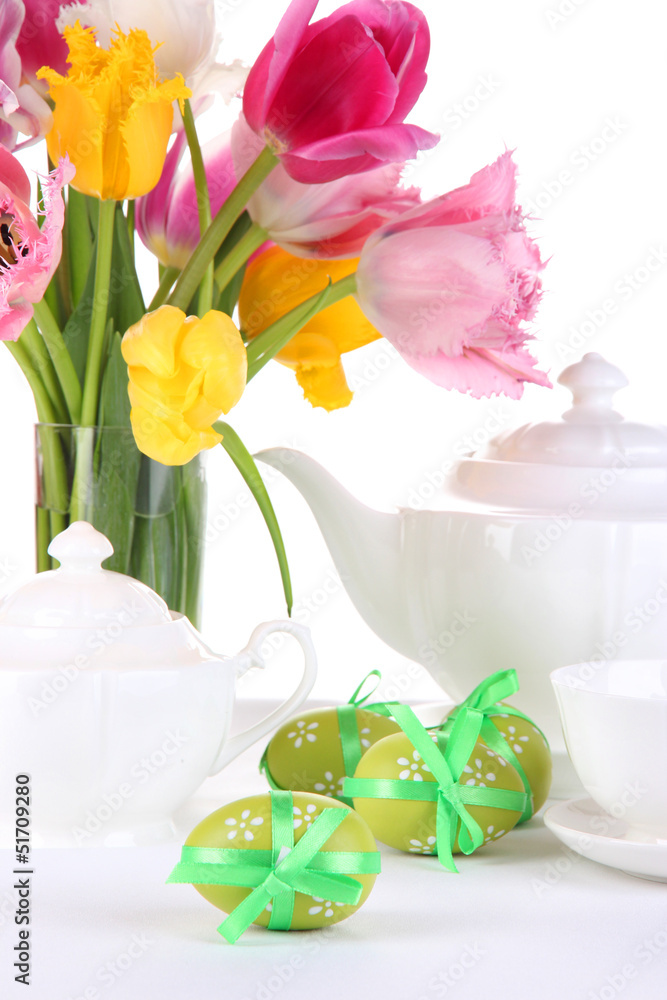 Place setting for Easter close up Place setting for Easter close up