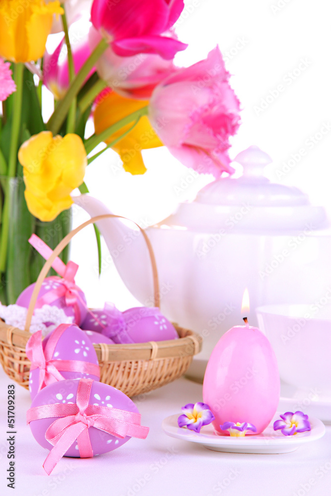Place setting for Easter close up Place setting for Easter close up