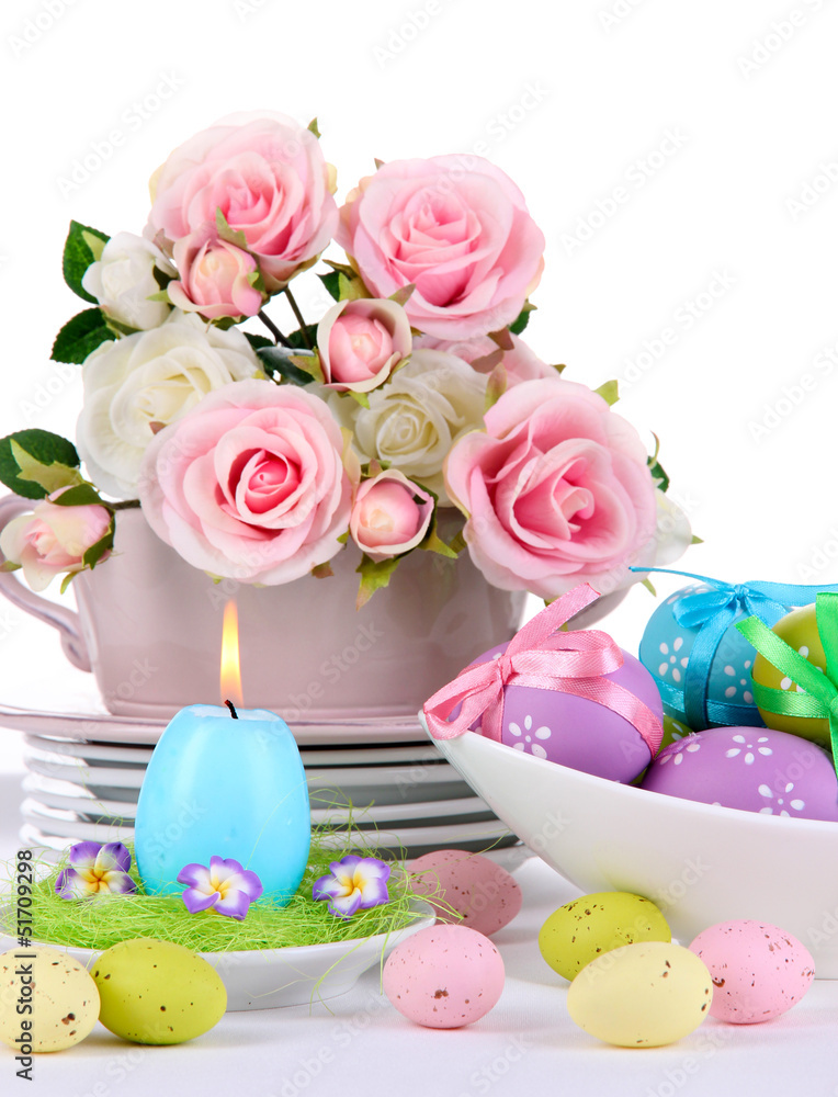 Place setting for Easter isolated on white