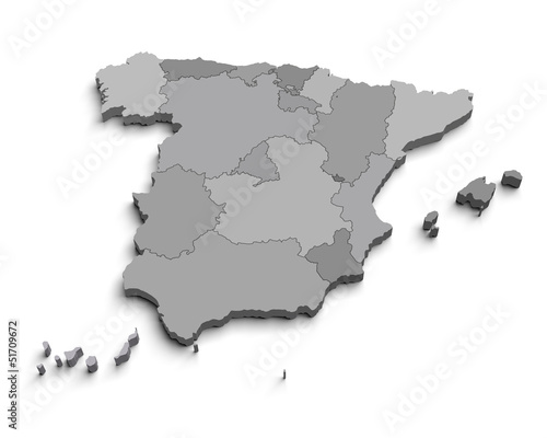 3d Spain gray map on white