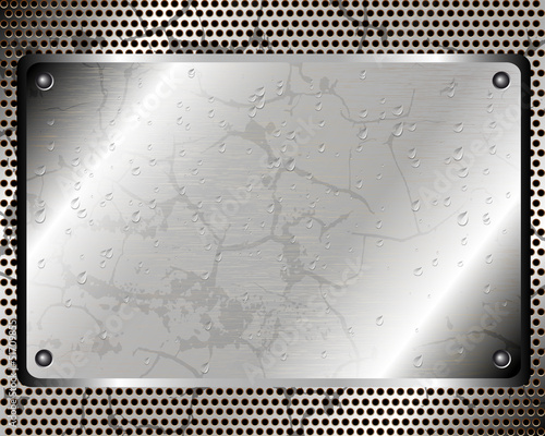 Background with metal plate and the water droplets