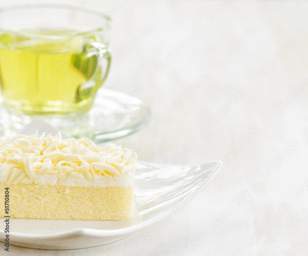 Cup of herbal tea and fresh cake Cup of herbal tea and fresh cake