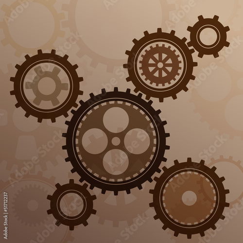Connected gear cogs metal silhouette
