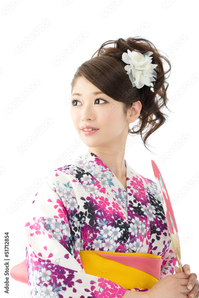 Beautiful asian kimono woman on white background Beautiful asian kimono woman on white background