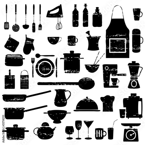 Scratched kitchen and restaurant related silhouettes