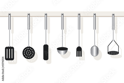 Silver kitchen utensils set