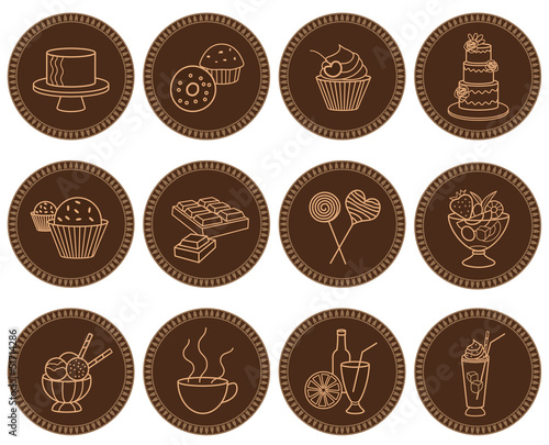 Sweets and beverages icons set