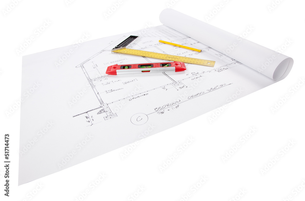 Construction tools on a blueprint Construction tools on a blueprint