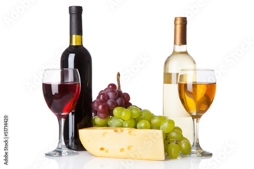 Cheese, white and red wine