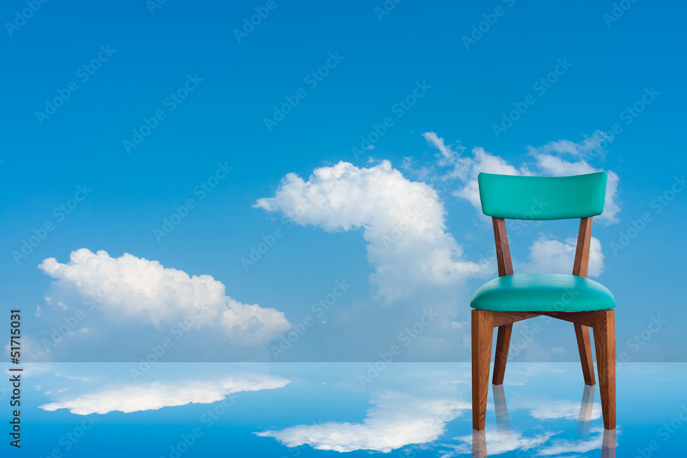 Wood chair green leather Sky Background