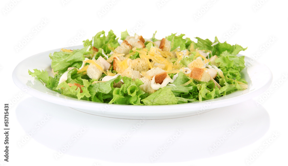 Caesar salad on white plate, isolated on white Caesar salad on white plate, isolated on white