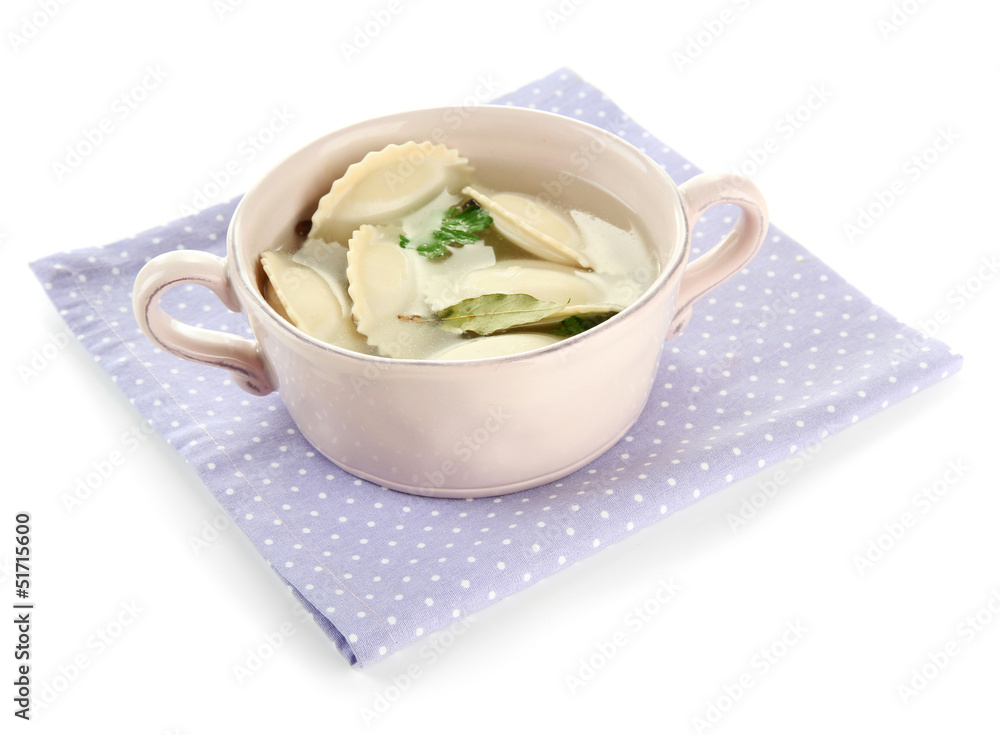 Tasty dumplings in .saucepan, isolated on white Tasty dumplings in .saucepan, isolated on white