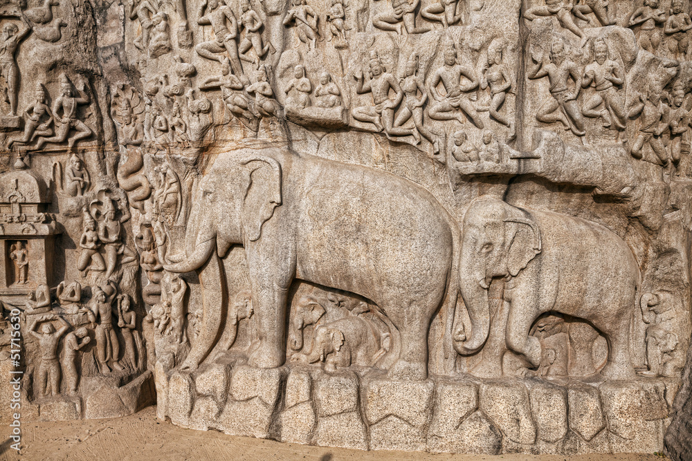 Elephants rock in Mamallapuram