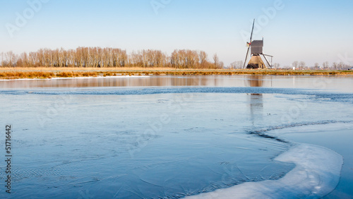 Ice surface on a small lake in the Netherlands