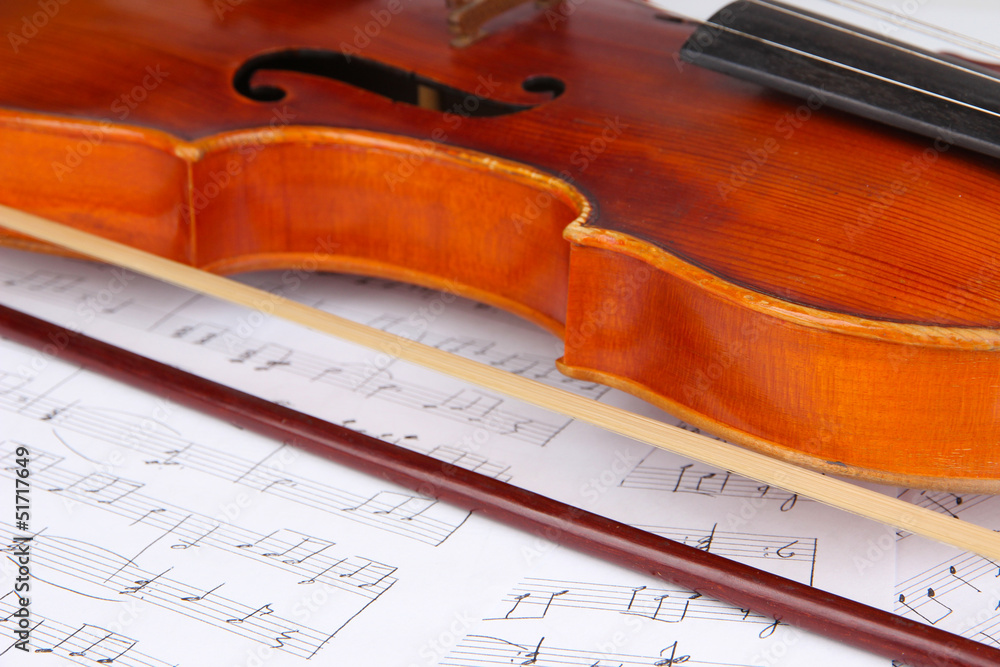 Naklejka premium Classical violin on notes