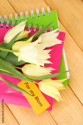 Fototapeta Naklejka Na Ścianę i Meble -  Beautiful white tulips on wooden background