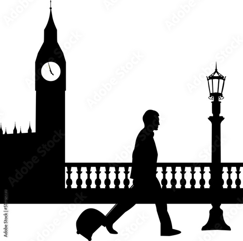 A business man traveling on business trip in London silhouette