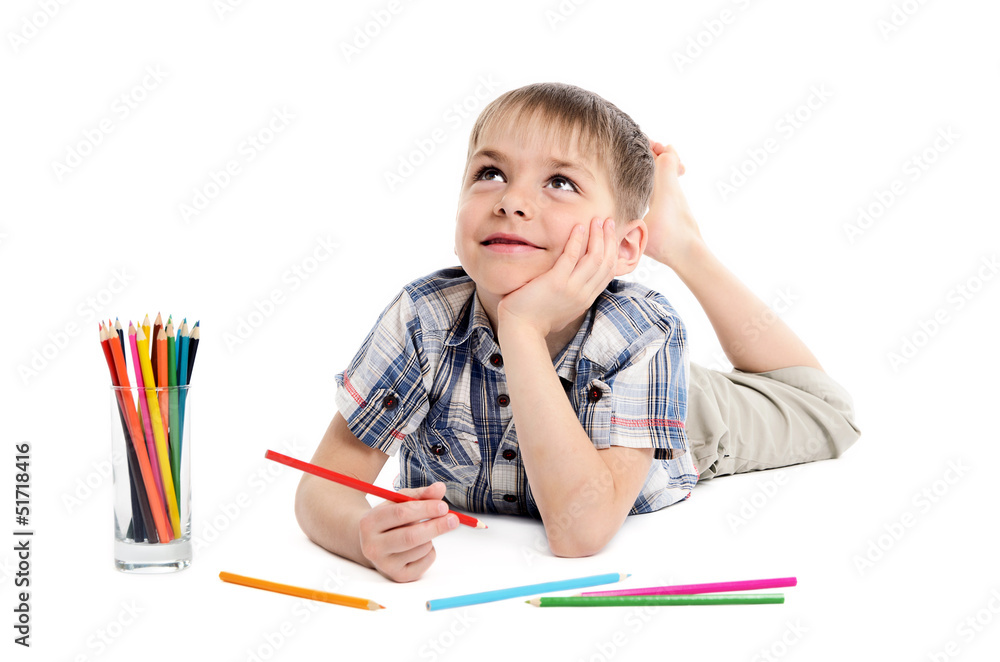 dreamy child boy with pencils dreamy child boy with pencils