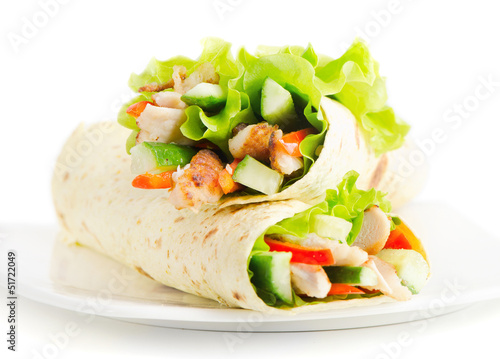 tortilla wraps with chicken and fresh vegetables