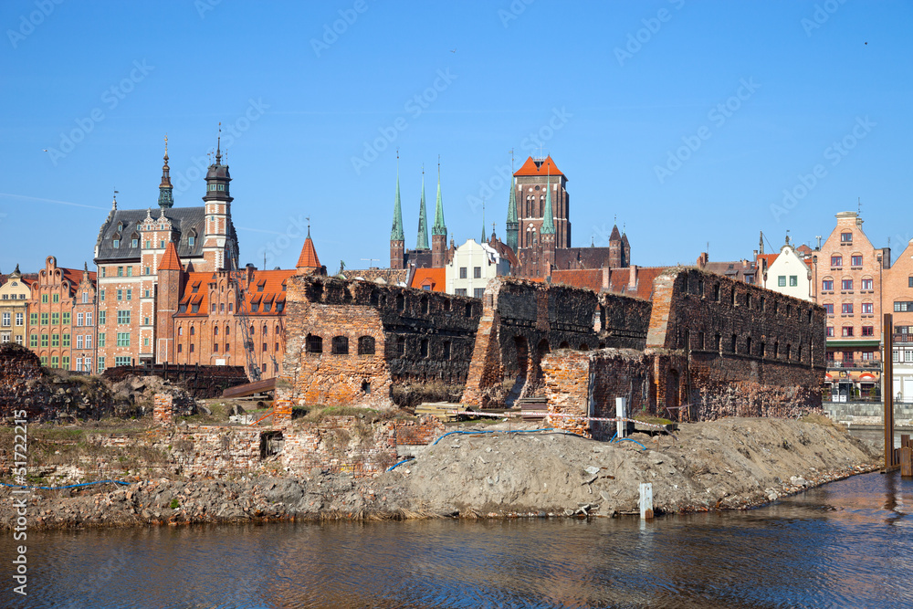 Gdansk as seen from the perspective of the ruins, Poland